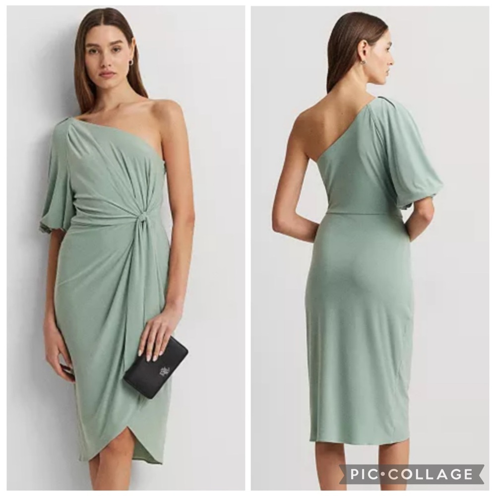 Lauren Ralph Lauren One-Shoulder Midi Dress in Sage Green